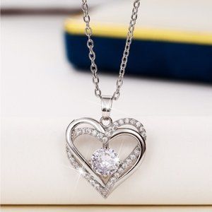 Cubic Zirconia Heart Pendant Necklace for Women Wedding Party